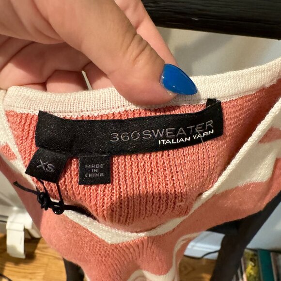 XS 360 Sweater Italian Yarn Pink and White Striped Cami Top - Picture 2 of 4